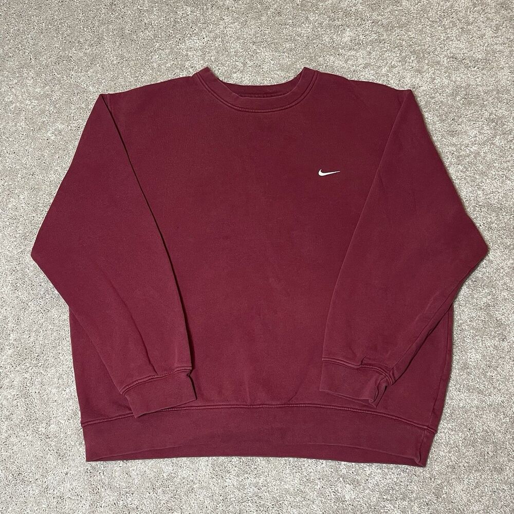 Nike Vintage Crewneck Sweatshirt Maroon Embroidered Swoosh Logo Y2K Mens Size XL